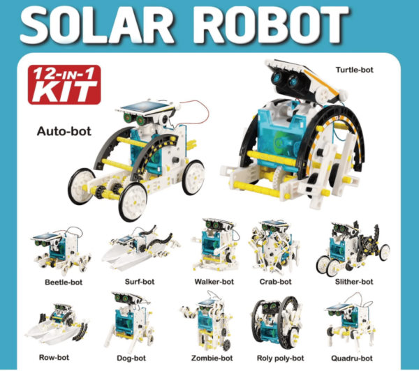 a group of robots with text