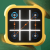 a yellow square with a white and blue square with white lines and dots