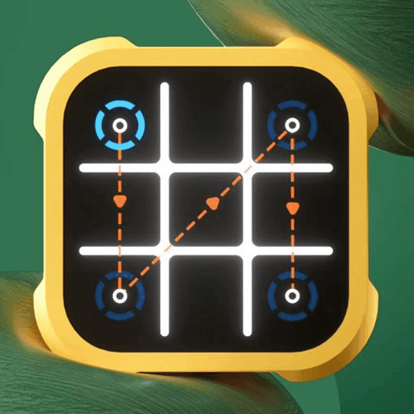 a yellow square with a white and blue square with white lines and dots