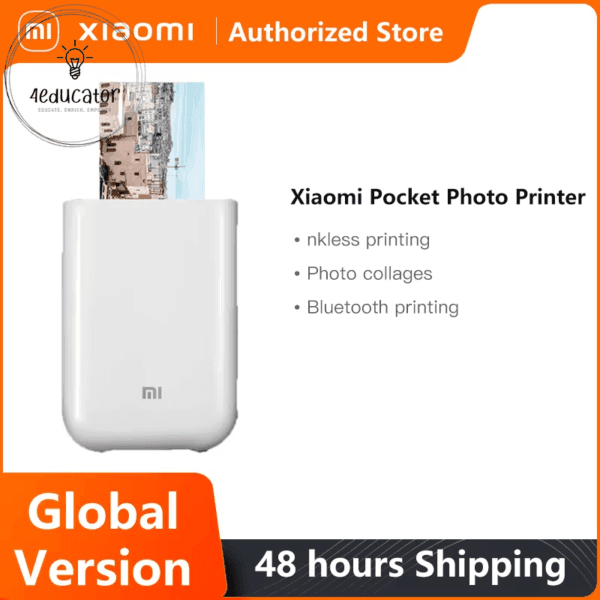 a white device with a picture of a city